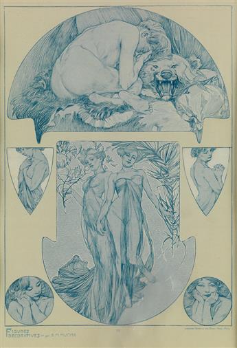 ALPHONSE MUCHA (1860-1939). [FIGURES DÉCORATIFS.] Group of 4 plates. 1905. Each approximately 15x11 inches, 40x28 cm. [Emile Levy, Pari